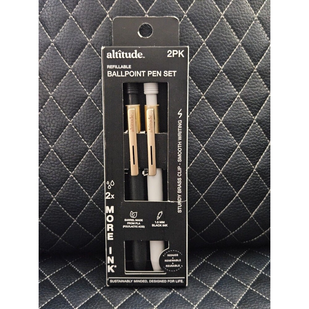 Altitude 2 Pack Refillable Ballpoint Pen Set - Black Ink 1.0mm